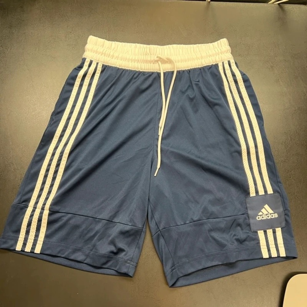 adidas Men’s Blue Athletic Shorts with White Stripes